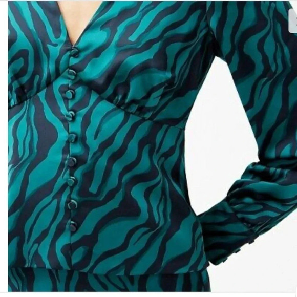 NWT J. Crew Green and Black Zebra Print Blouse Sz 14 - Picture 2 of 12